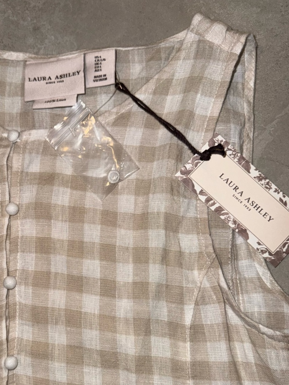 Laura Ashley Beige and White Gingham Tank Top and Shorts Set - Picture 3 of 7